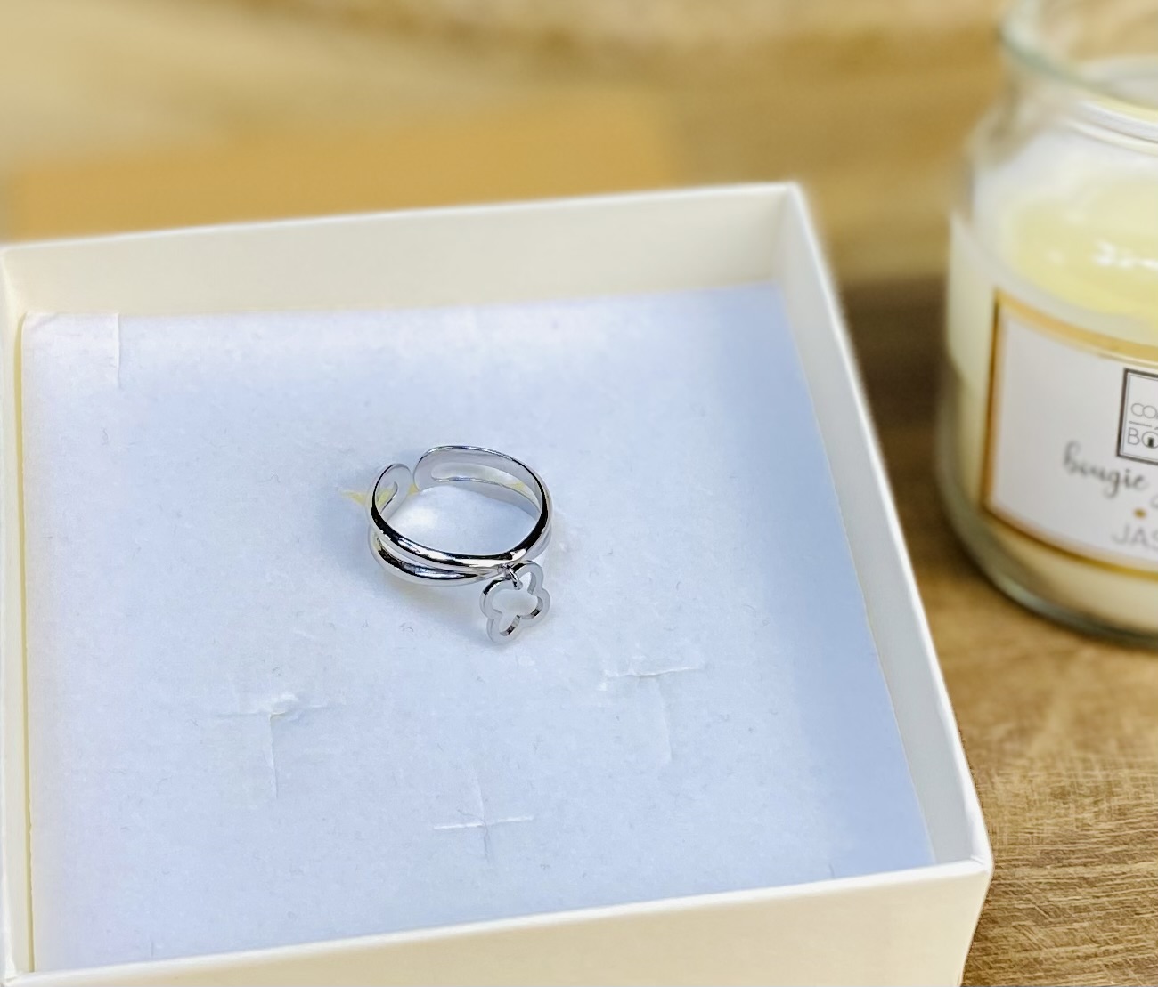 Double anneau, charms trèfle - Bague en acier inoxydable – Image 2